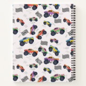 Kleurrijke Monstertrucks Racende Kinderen Aangepas Notitieboek (Achterkant)