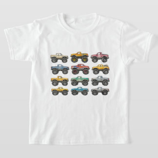 Kleurrijke Monstertrucks Raster Kinderen T-shirt