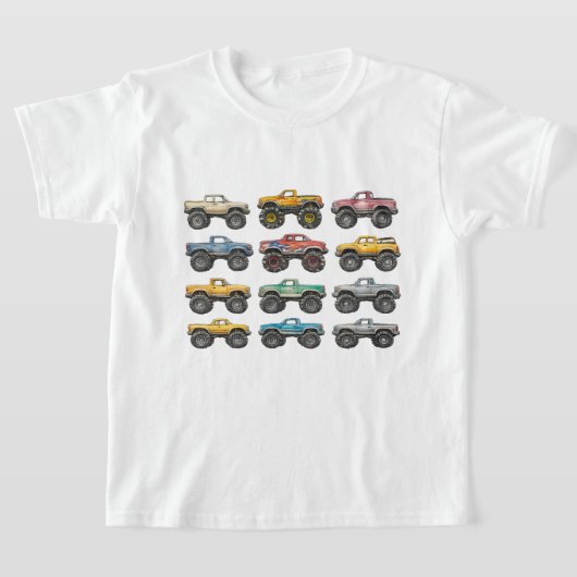 Kleurrijke Monstertrucks Raster Kinderen T-shirt (Laagn)