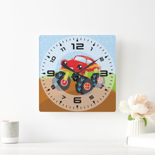 Kleurrijke monsterwagen vierkante klok (Huis)