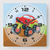 Kleurrijke monsterwagen vierkante klok (Voorkant)