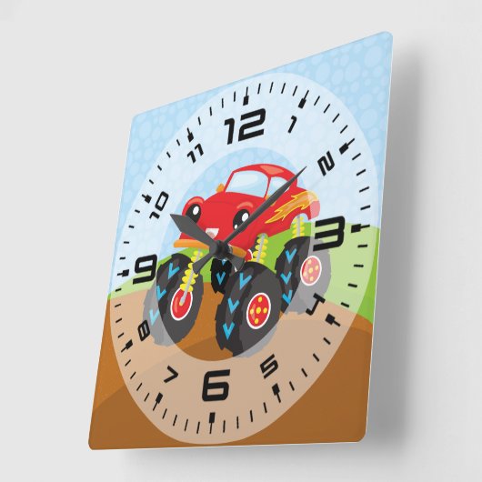 Kleurrijke monsterwagen vierkante klok (Hoek)