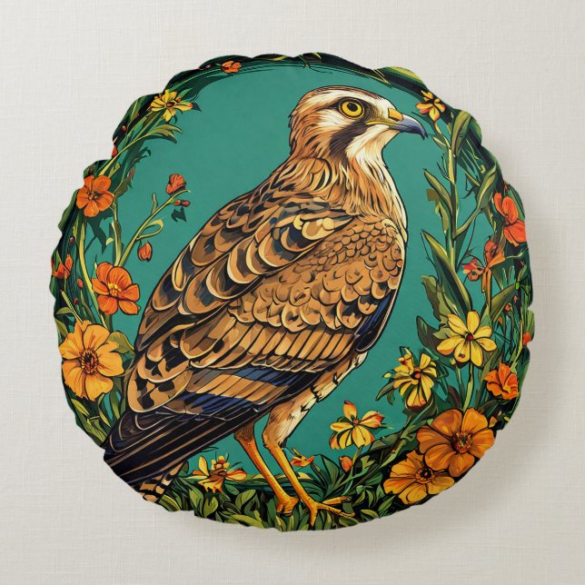 Kleurrijke Montagu's Harrier Bird Rond Kussen (Voorkant)