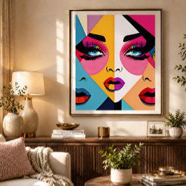 Kleurrijke Mooie Abstracte Vrouwen Gezicht Pop Art Poster