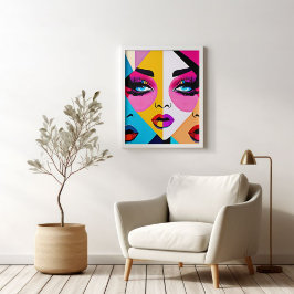 Kleurrijke mooie Abstracte vrouwen gezicht Pop kun Poster