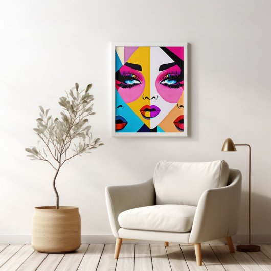 Kleurrijke mooie Abstracte vrouwen gezicht Pop kun Poster