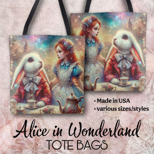 Kleurrijke Mooie Alice In Wonderland Konijn Thee Tote Bag