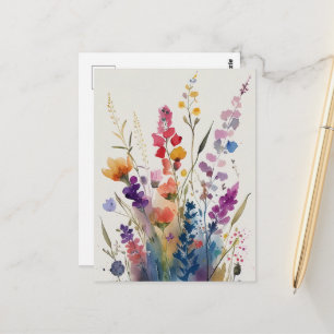Kleurrijke Mooie Aquarel Wilde Bloemen Briefkaart