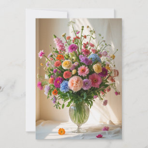 Kleurrijke mooie gemengde bloemenboeket heldere va feestdagenkaart