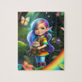 Kleurrijke mooie kleine Schattigee elf meisje met Legpuzzel (Verticaal)