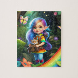 Kleurrijke mooie kleine Schattigee elf meisje met Legpuzzel