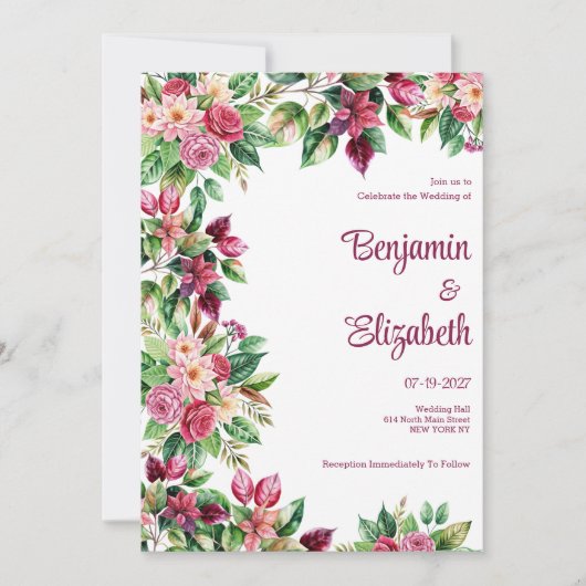 Kleurrijke mooie land bloem boeket bruiloft kaart (Voorkant)