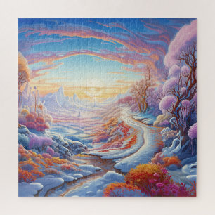 Kleurrijke Mooie Sneeuw Winter Bomen Natuur Uitzic Legpuzzel