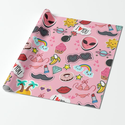 Kleurrijke mooie sticker cadeaupapier (Uitgerold)