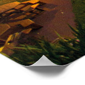 Kleurrijke mooie strand redort groene palmbomen poster (Hoek)