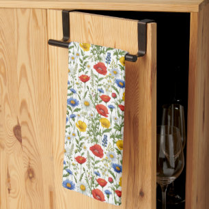 Kleurrijke Mooie Theedoek met Wilde Bloemen