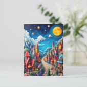 Kleurrijke Moonlit Snoep Land & Magical Village Briefkaart (Staand voorkant)
