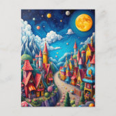 Kleurrijke Moonlit Snoep Land & Magical Village Briefkaart (Voorkant)