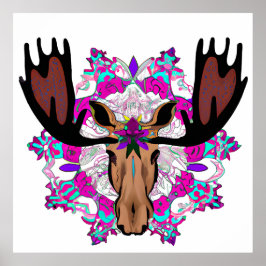 Kleurrijke Moose Mandala uniek interessant Poster