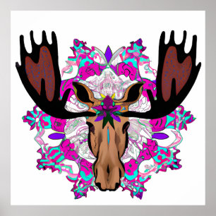 Kleurrijke Moose Mandala uniek interessant Poster