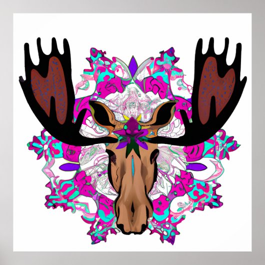 Kleurrijke Moose Mandala uniek interessant Poster (Voorkant)