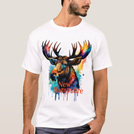 Kleurrijke Moose Waterverf New Hampshire T-shirt