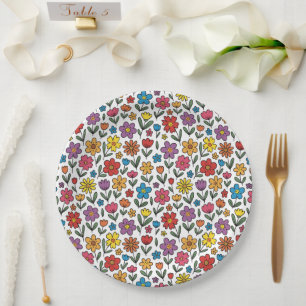 Kleurrijke Moppe Lente Bloemen Papieren Borden Bordje