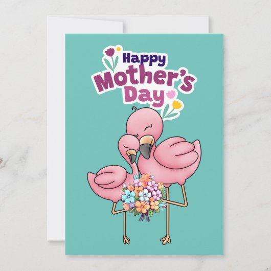 Kleurrijke Moppige Flamingo's Gelukkige Moederdag Feestdagenkaart (Voorkant)