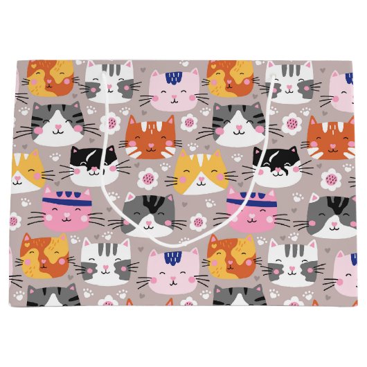 Kleurrijke Moppige Katten Groot Cadeauzakje (Voorkant)