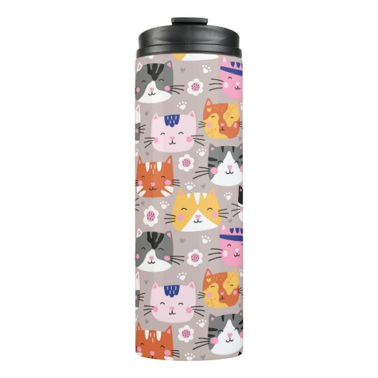 Kleurrijke Moppige Katten Thermosbeker (Voorkant)