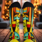 Kleurrijke Moppige Whimsical Kunst Kat Sokken