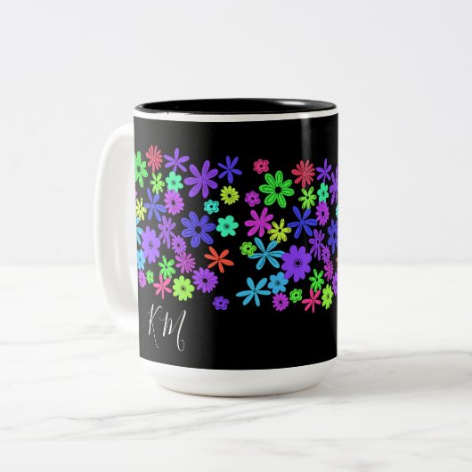 Kleurrijke Mopshoge Bloemen Persoonlijke Mok (Voorkant links)