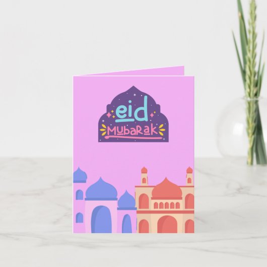 Kleurrijke moskee Eid Mubarak Eid Kaart (Voorkant)