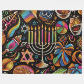 Kleurrijke motieven Chanoeka Menorah Fleece Deken (Voorkant (Horizontaal))