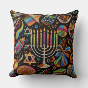 Kleurrijke motieven Chanoeka Menorah Kussen