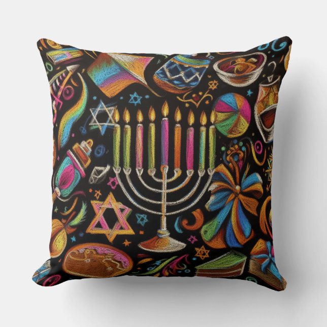 Kleurrijke motieven Chanoeka Menorah Kussen (Voorkant)