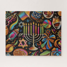 Kleurrijke motieven Chanoeka Menorah Legpuzzel
