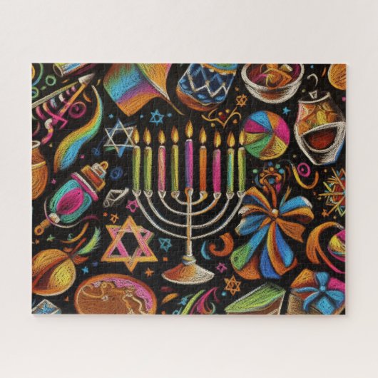 Kleurrijke motieven Chanoeka Menorah Legpuzzel (Horizontaal)