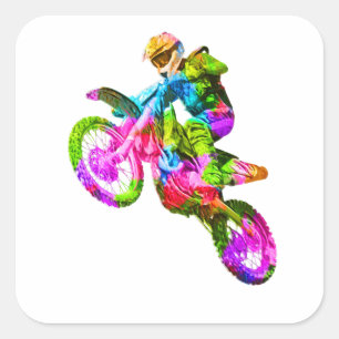 Kleurrijke Motocrosser Vierkante Sticker