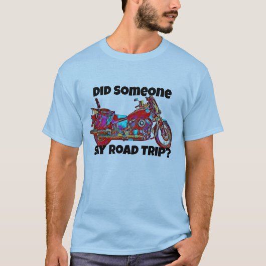 Kleurrijke Motorcycle Road Trip Blauw T-shirt (Voorkant)