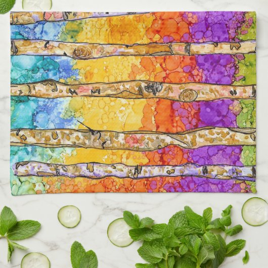 Kleurrijke Mountain Aspen bomen keukenhanddoek (Gevouwen)