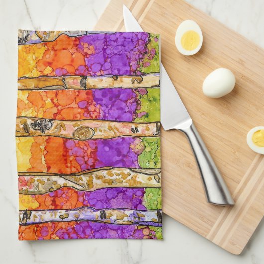 Kleurrijke Mountain Aspen bomen keukenhanddoek (Quarter Fold)