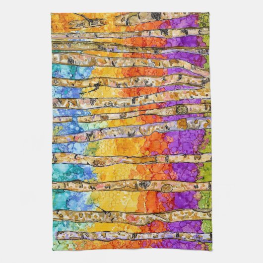Kleurrijke Mountain Aspen bomen keukenhanddoek (Verticaal)