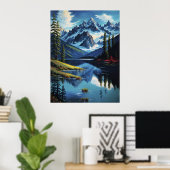 Kleurrijke Mountain Lake Natuur AI gegenereerd Pai Poster (Thuiskantoor)