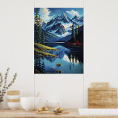 Kleurrijke Mountain Lake Natuur AI gegenereerd Pai Poster (Keuken)