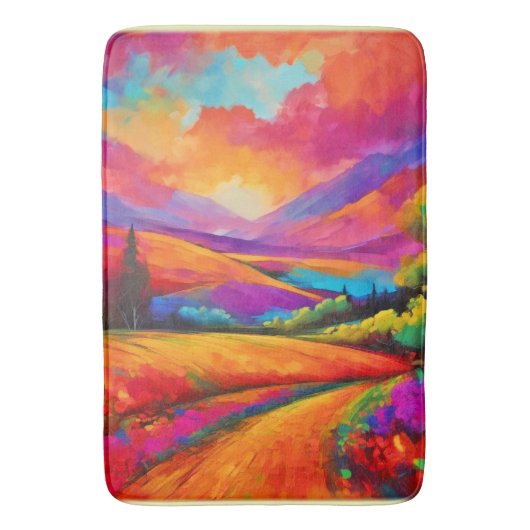 Kleurrijke Mountain Sunset Landschap Schilderij Badmat (Voorkant Verticaal)