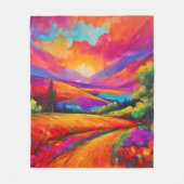 Kleurrijke Mountain Sunset Landschap Schilderij Fleece Deken (Voorkant)