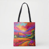 Kleurrijke Mountain Sunset Landschap Schilderij Tote Bag (Voorkant)