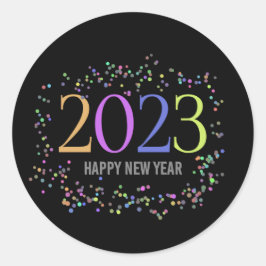kleurrijke mousserende shimmer 2023 nieuw jaar ronde sticker