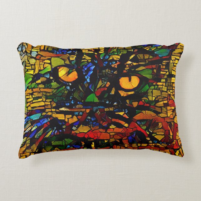 Kleurrijke Mozaïek Cat Art Prin Accent Kussen (Voorkant)